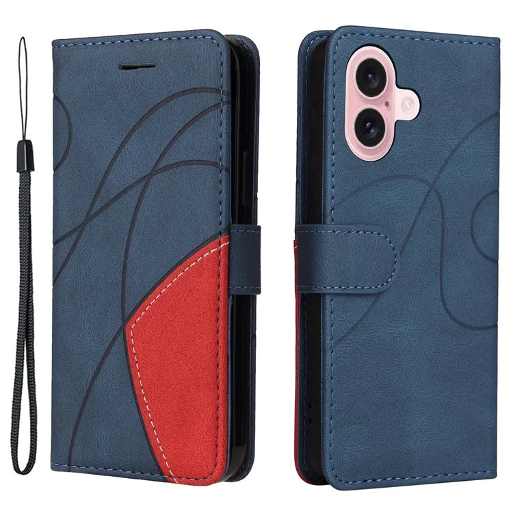 KT Leather Series-1 For iPhone 16 Case Color Splicing Wallet PU Leather Phone Cover