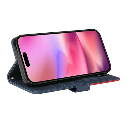 KT Leather Series-1 For iPhone 16 Case Color Splicing Wallet PU Leather Phone Cover
