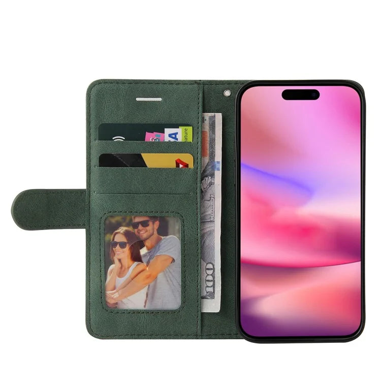 KT Leather Series-1 For iPhone 16 Case Color Splicing Wallet PU Leather Phone Cover