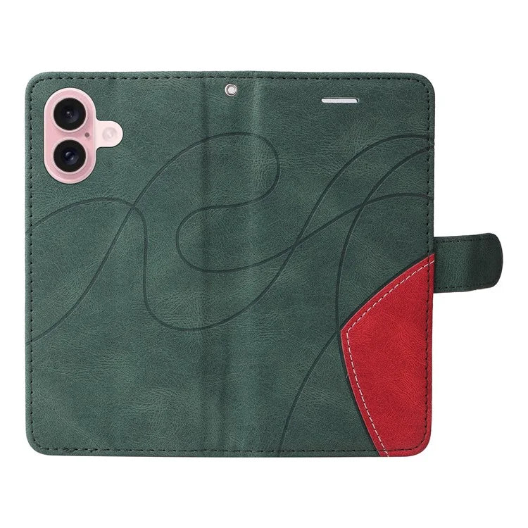 KT Leather Series-1 For iPhone 16 Case Color Splicing Wallet PU Leather Phone Cover