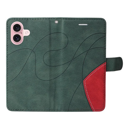 KT Leather Series-1 For iPhone 16 Case Color Splicing Wallet PU Leather Phone Cover