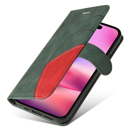 KT Leather Series-1 For iPhone 16 Case Color Splicing Wallet PU Leather Phone Cover