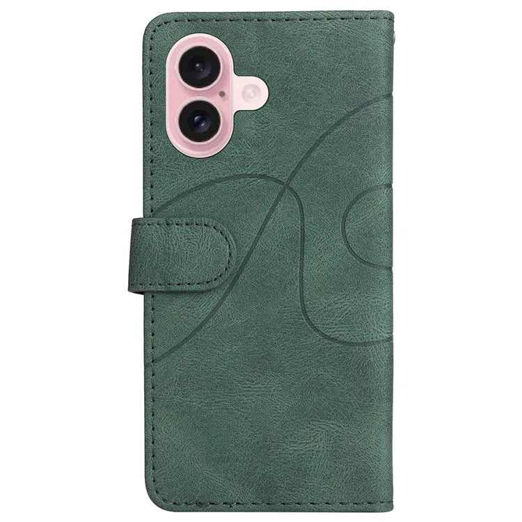 KT Leather Series-1 For iPhone 16 Case Color Splicing Wallet PU Leather Phone Cover