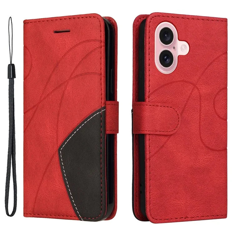 KT Leather Series-1 For iPhone 16 Case Color Splicing Wallet PU Leather Phone Cover