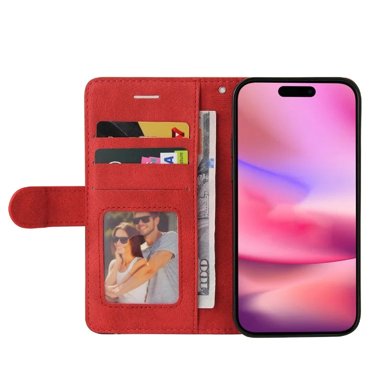KT Leather Series-1 For iPhone 16 Case Color Splicing Wallet PU Leather Phone Cover
