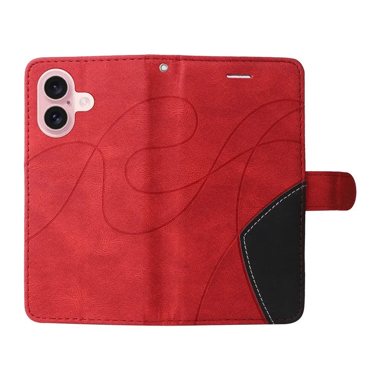 KT Leather Series-1 For iPhone 16 Case Color Splicing Wallet PU Leather Phone Cover