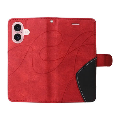 KT Leather Series-1 For iPhone 16 Case Color Splicing Wallet PU Leather Phone Cover