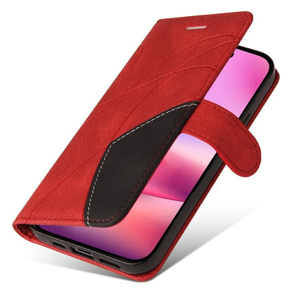 KT Leather Series-1 For iPhone 16 Case Color Splicing Wallet PU Leather Phone Cover