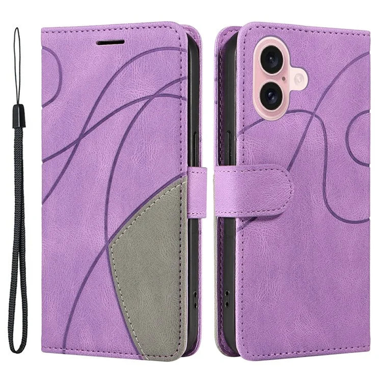 KT Leather Series-1 For iPhone 16 Case Color Splicing Wallet PU Leather Phone Cover