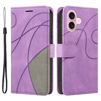KT Leather Series-1 For iPhone 16 Case Color Splicing Wallet PU Leather Phone Cover
