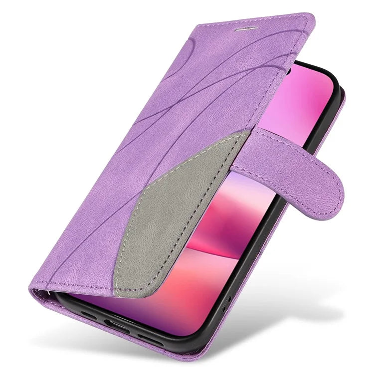 KT Leather Series-1 For iPhone 16 Case Color Splicing Wallet PU Leather Phone Cover