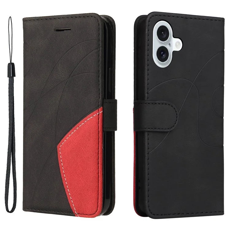 KT Leather Series-1 For iPhone 16 Plus Case Flip Folio Protective Phone Cover Two-Color Splicing
