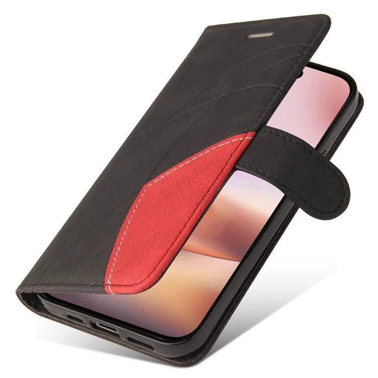 KT Leather Series-1 For iPhone 16 Plus Case Flip Folio Protective Phone Cover Two-Color Splicing