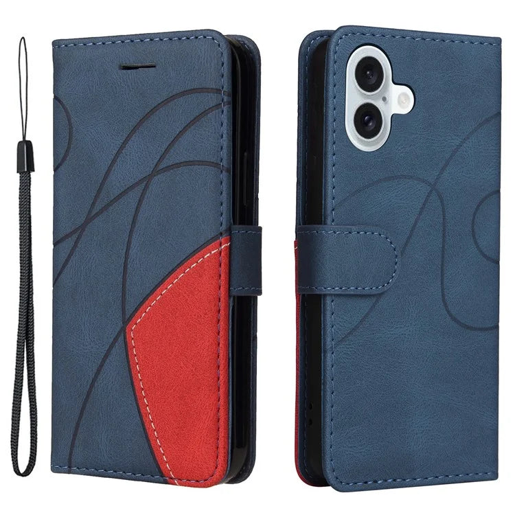 KT Leather Series-1 For iPhone 16 Plus Case Flip Folio Protective Phone Cover Two-Color Splicing