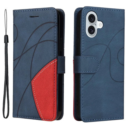 KT Leather Series-1 For iPhone 16 Plus Case Flip Folio Protective Phone Cover Two-Color Splicing