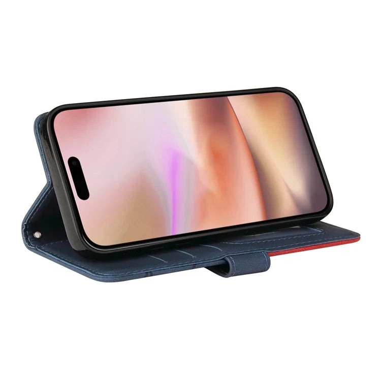 KT Leather Series-1 For iPhone 16 Plus Case Flip Folio Protective Phone Cover Two-Color Splicing