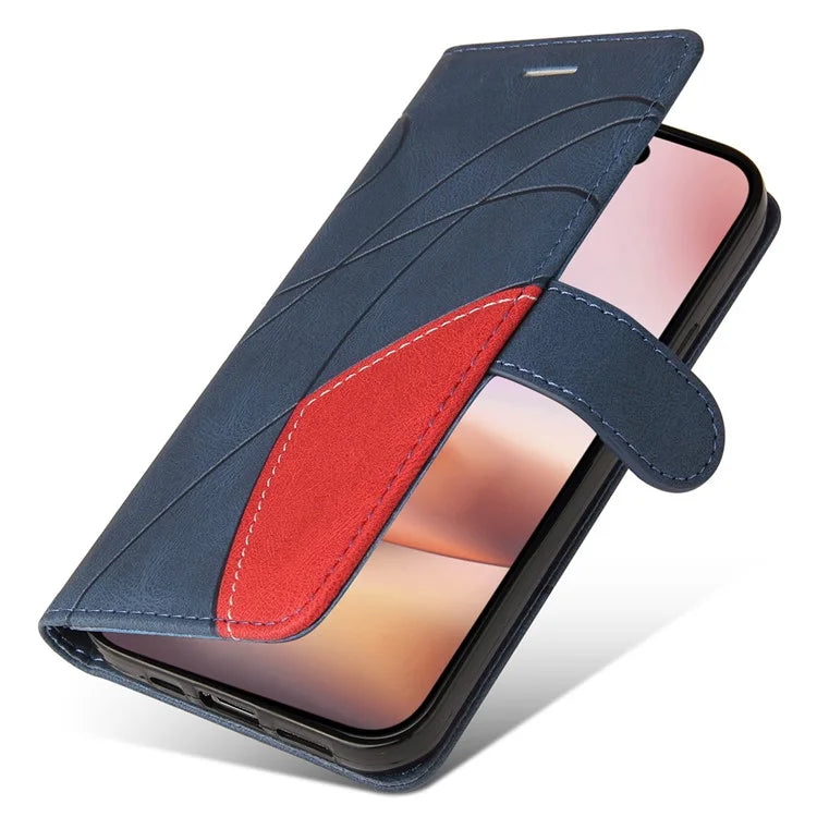 KT Leather Series-1 For iPhone 16 Plus Case Flip Folio Protective Phone Cover Two-Color Splicing