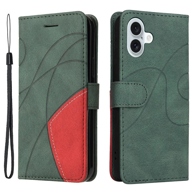 KT Leather Series-1 For iPhone 16 Plus Case Flip Folio Protective Phone Cover Two-Color Splicing