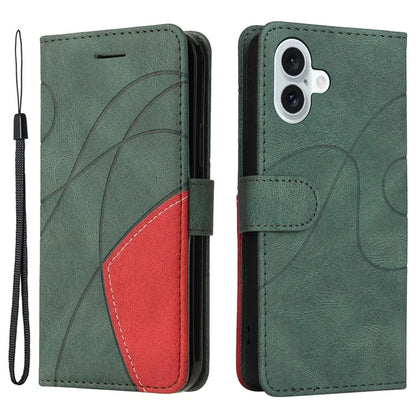 KT Leather Series-1 For iPhone 16 Plus Case Flip Folio Protective Phone Cover Two-Color Splicing