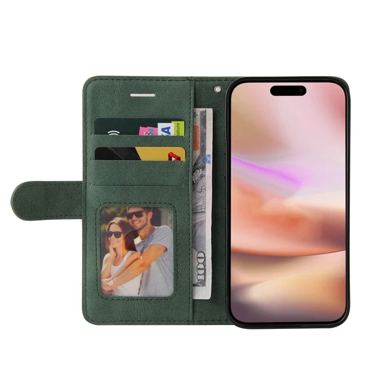 KT Leather Series-1 For iPhone 16 Plus Case Flip Folio Protective Phone Cover Two-Color Splicing