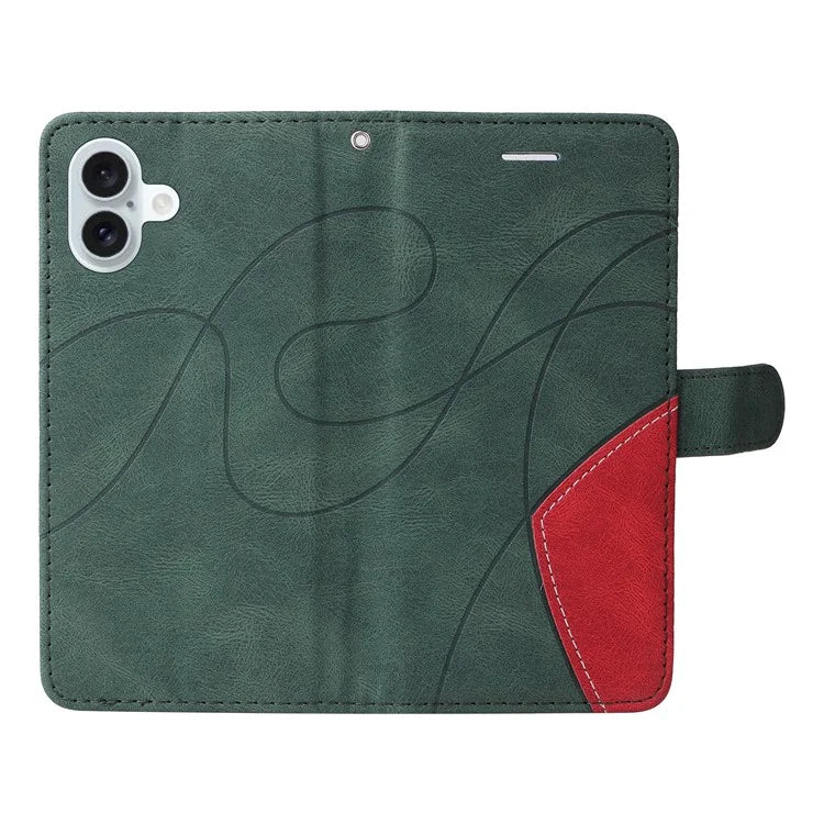 KT Leather Series-1 For iPhone 16 Plus Case Flip Folio Protective Phone Cover Two-Color Splicing