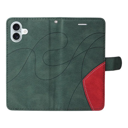 KT Leather Series-1 For iPhone 16 Plus Case Flip Folio Protective Phone Cover Two-Color Splicing