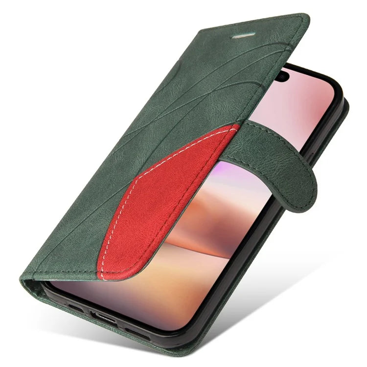 KT Leather Series-1 For iPhone 16 Plus Case Flip Folio Protective Phone Cover Two-Color Splicing
