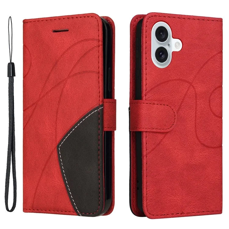 KT Leather Series-1 For iPhone 16 Plus Case Flip Folio Protective Phone Cover Two-Color Splicing