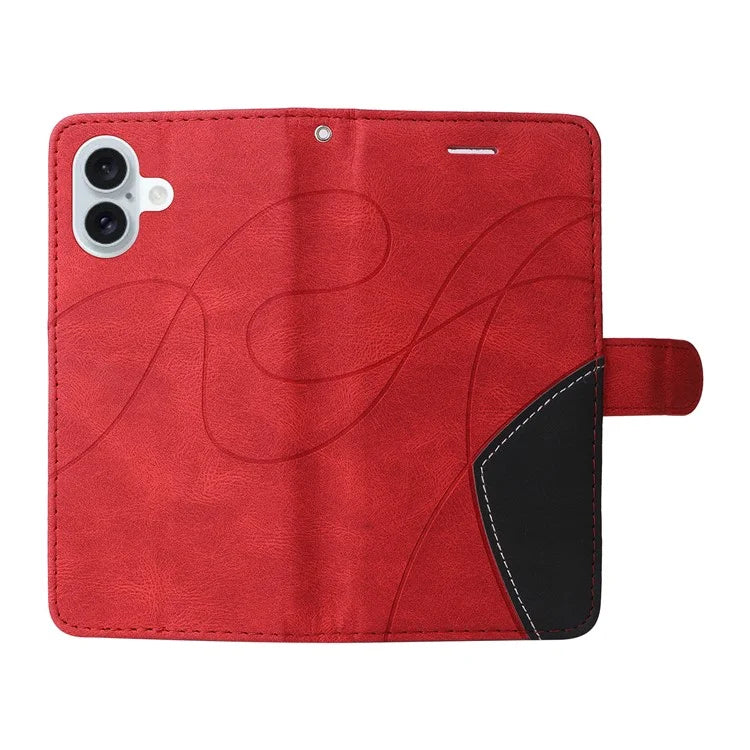 KT Leather Series-1 For iPhone 16 Plus Case Flip Folio Protective Phone Cover Two-Color Splicing