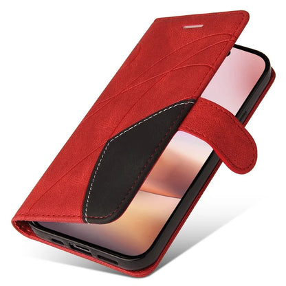 KT Leather Series-1 For iPhone 16 Plus Case Flip Folio Protective Phone Cover Two-Color Splicing