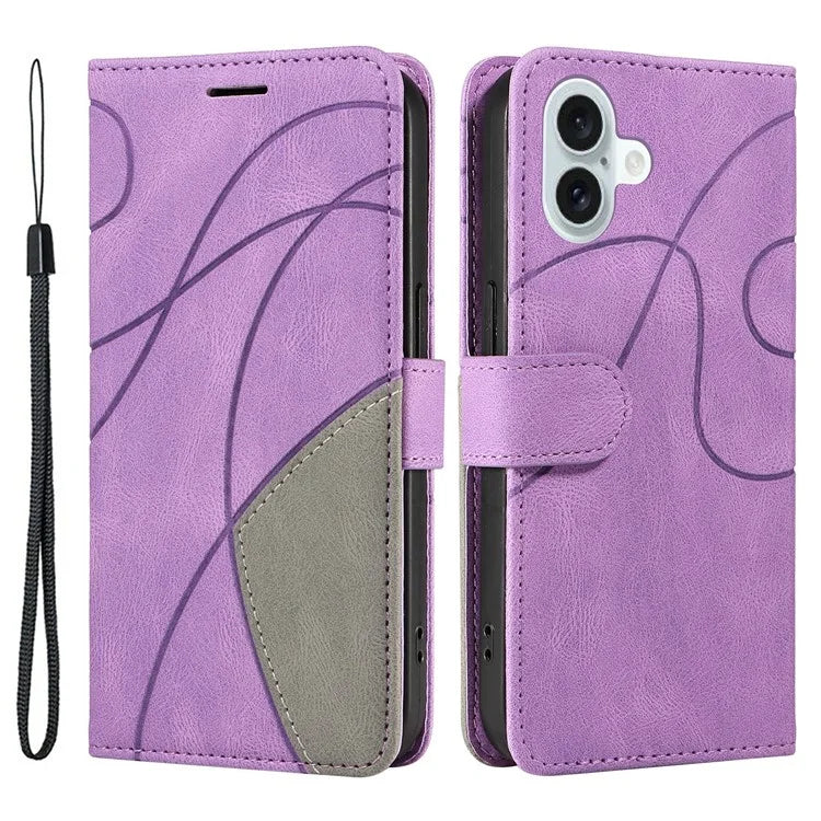 KT Leather Series-1 For iPhone 16 Plus Case Flip Folio Protective Phone Cover Two-Color Splicing