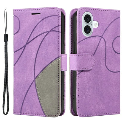 KT Leather Series-1 For iPhone 16 Plus Case Flip Folio Protective Phone Cover Two-Color Splicing