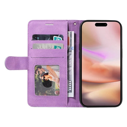 KT Leather Series-1 For iPhone 16 Plus Case Flip Folio Protective Phone Cover Two-Color Splicing