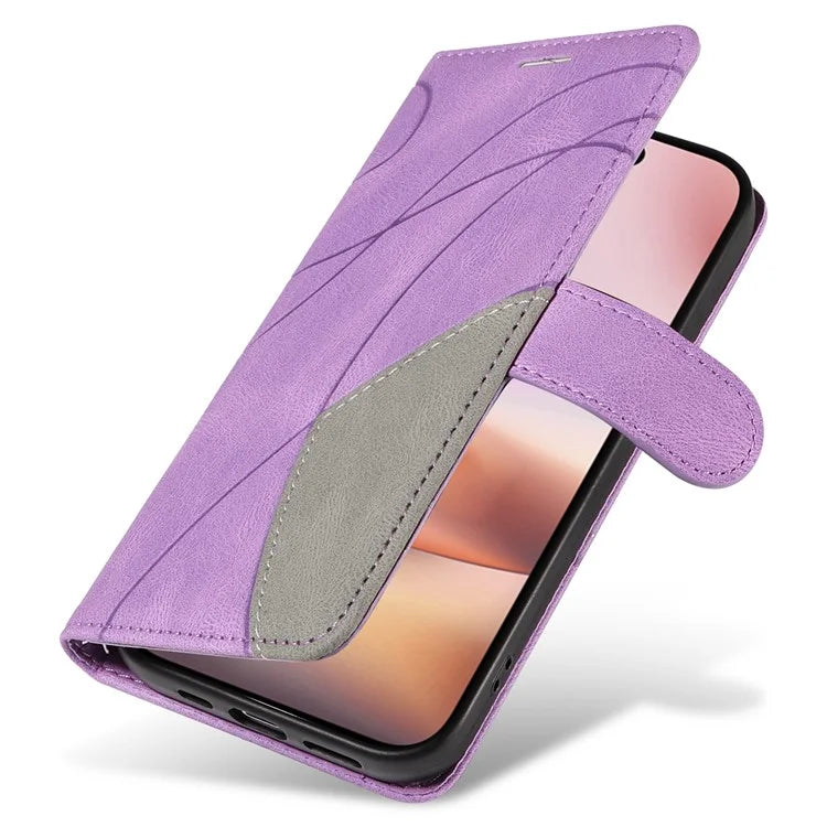 KT Leather Series-1 For iPhone 16 Plus Case Flip Folio Protective Phone Cover Two-Color Splicing