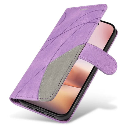 KT Leather Series-1 For iPhone 16 Plus Case Flip Folio Protective Phone Cover Two-Color Splicing