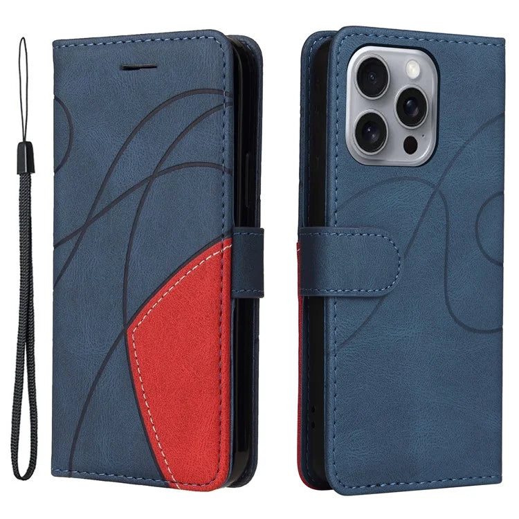 KT Leather Series-1 For iPhone 16 Pro Max Case Color Splicing Stand Phone Cover with Card Holder