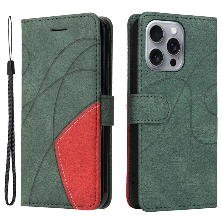 KT Leather Series-1 For iPhone 16 Pro Max Case Color Splicing Stand Phone Cover with Card Holder