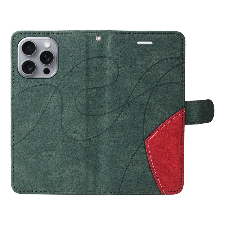 KT Leather Series-1 For iPhone 16 Pro Max Case Color Splicing Stand Phone Cover with Card Holder
