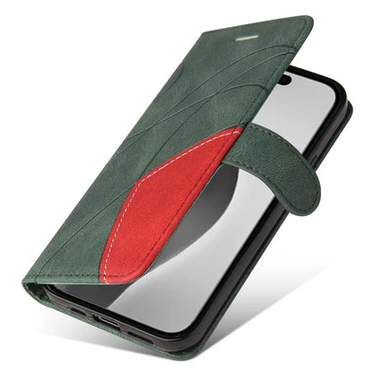 KT Leather Series-1 For iPhone 16 Pro Max Case Color Splicing Stand Phone Cover with Card Holder