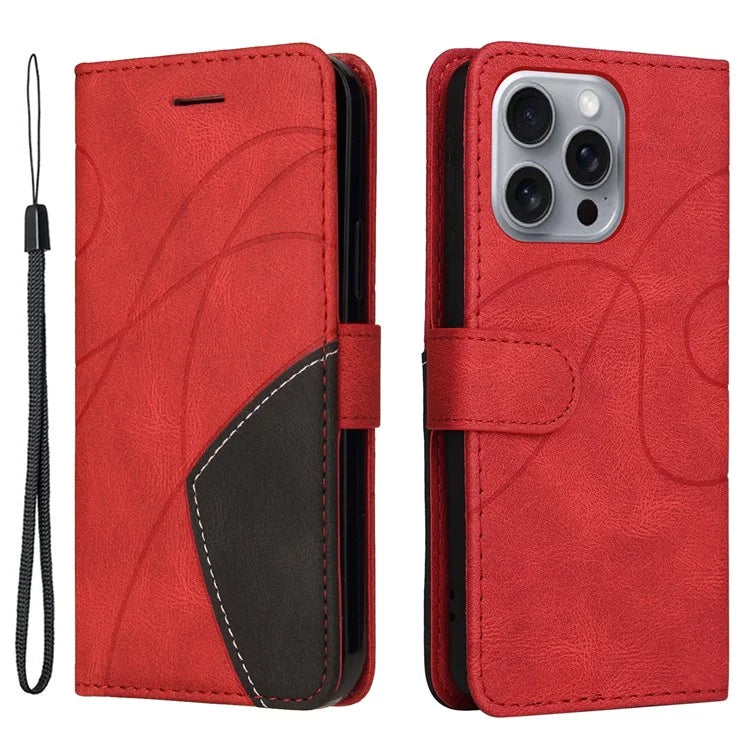 KT Leather Series-1 For iPhone 16 Pro Max Case Color Splicing Stand Phone Cover with Card Holder