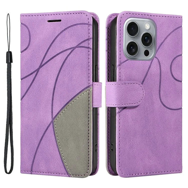 KT Leather Series-1 For iPhone 16 Pro Max Case Color Splicing Stand Phone Cover with Card Holder