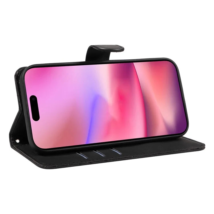 For iPhone 16 Case Flip PU Leather Phone Cover with Curved Line
