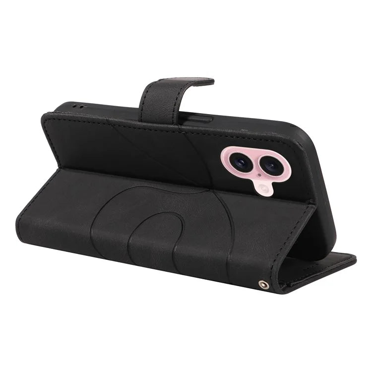 For iPhone 16 Case Flip PU Leather Phone Cover with Curved Line