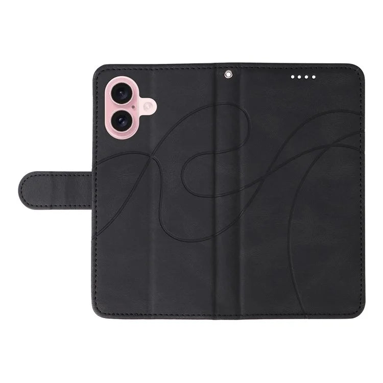 For iPhone 16 Case Flip PU Leather Phone Cover with Curved Line