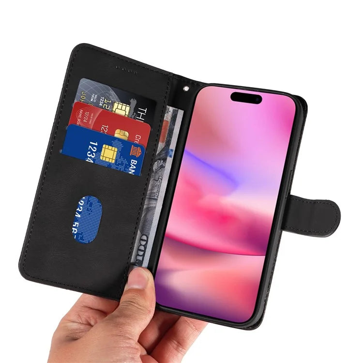 For iPhone 16 Case Flip PU Leather Phone Cover with Curved Line