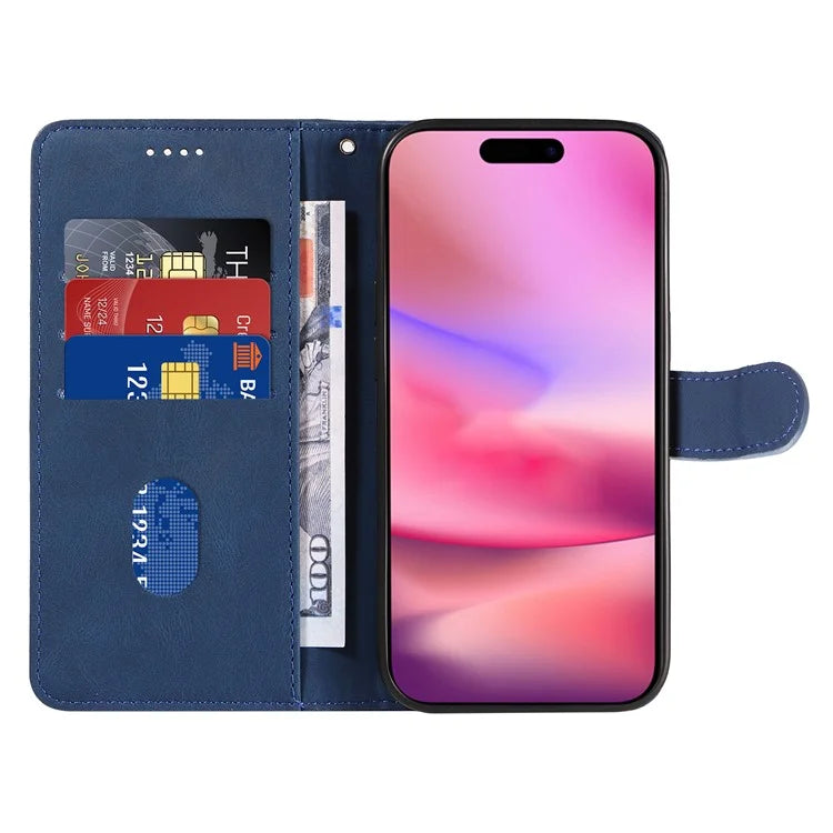 For iPhone 16 Case Flip PU Leather Phone Cover with Curved Line
