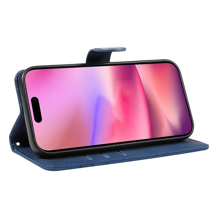 For iPhone 16 Case Flip PU Leather Phone Cover with Curved Line