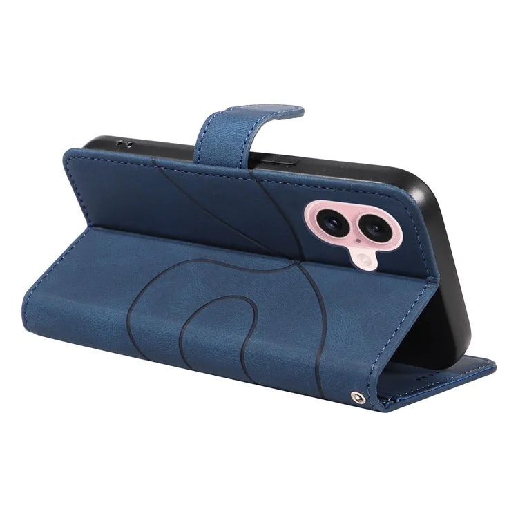 For iPhone 16 Case Flip PU Leather Phone Cover with Curved Line