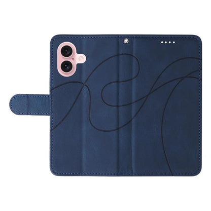 For iPhone 16 Case Flip PU Leather Phone Cover with Curved Line
