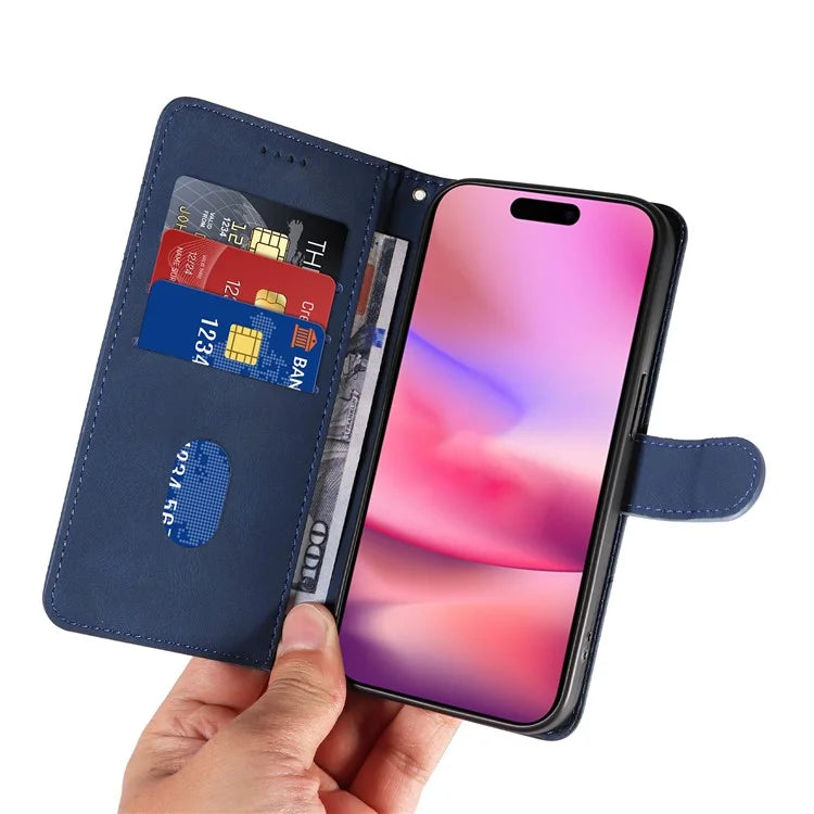 For iPhone 16 Case Flip PU Leather Phone Cover with Curved Line